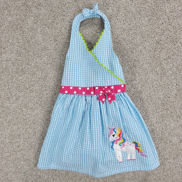 Emily Rose Unicorn Dress 18mo Blue Gingham Check Seersucker Halter Sundress - Picture 13 of 14